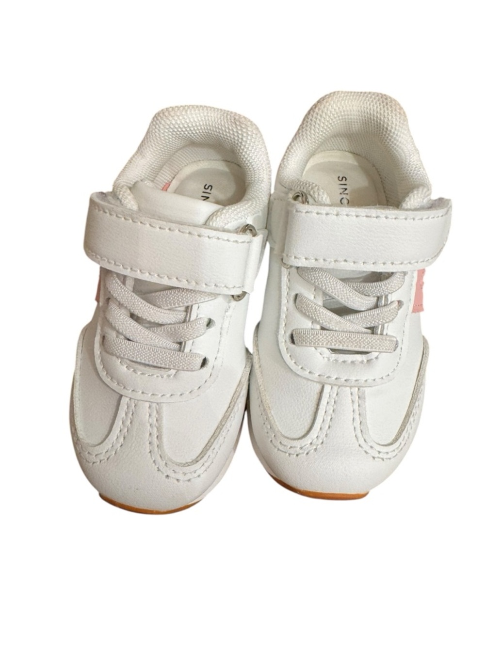 5 T Kids White Sneakers with Pink Accent - Easy Velcro Closure